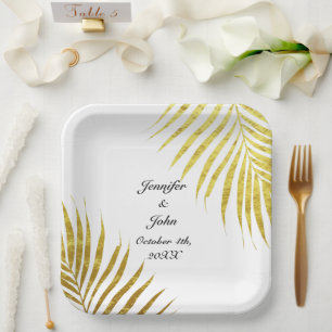 Assiettes En Carton Palm Tree Foliage Gold Foil Feuilles Cool Mariages