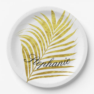 Assiettes En Carton Palm Tree Gold Foil Feuille nom Unique Glittery
