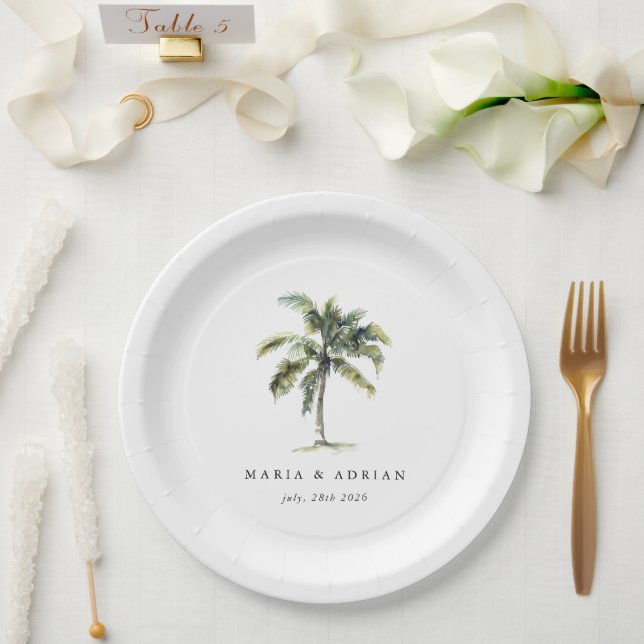 Assiettes En Carton Palm Tree minimal Mariage de plage tropicale (Mariage)