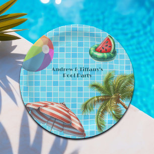 Assiettes En Carton Palm Tree Sun Umbrella Beach Ball Pool