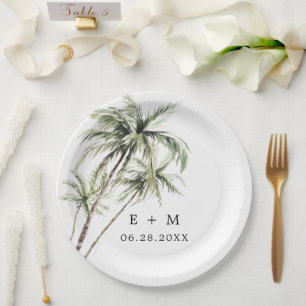 Assiettes En Carton Palm Tree Tropical Mariage minimal