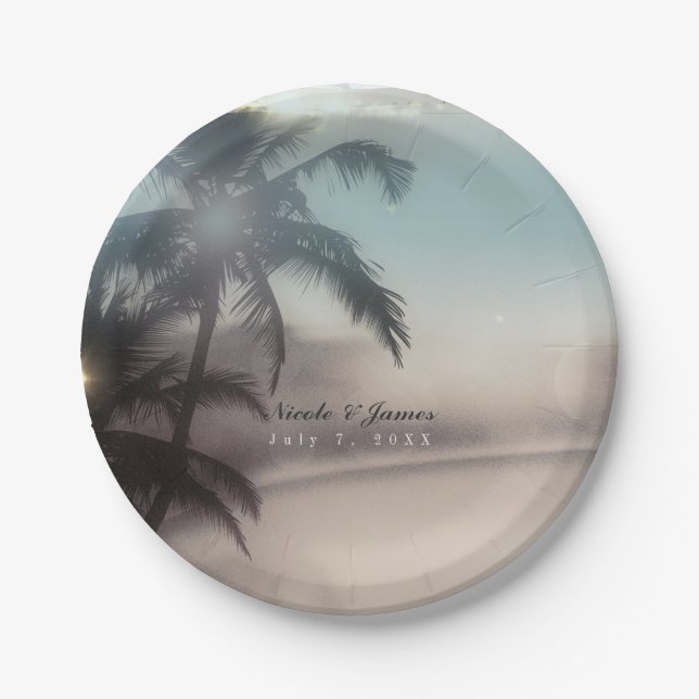 Assiettes En Carton Palm Trees Elegant Chic Tropical Beach Party (Devant)