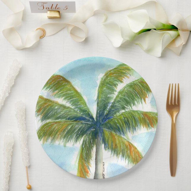 Assiettes En Carton Palmier Tropical Beach par beau temps (Mariage)