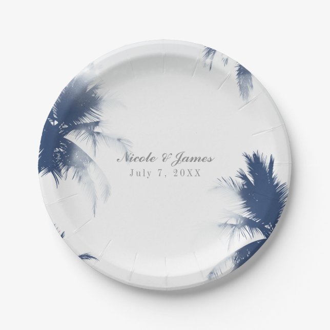 Assiettes En Carton Palmiers Blanc Glamor Chic moderne Tropical (Devant)
