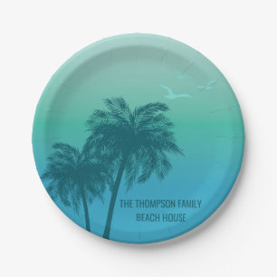Assiettes En Carton Palmiers Bleus Sur Aqua Bleu Turquoise Été Tropica