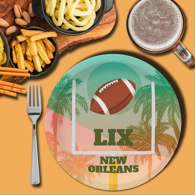 Assiettes En Carton Palmiers et football en haut (Palm trees and football through the uprights paper plates)