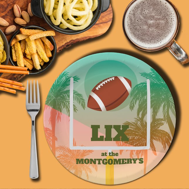 Assiettes En Carton Palmiers et football en haut (Palm trees and football through the uprights paper plates)
