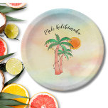 Assiettes En Carton Palmiers Mele Kalikimaka<br><div class="desc">Ces assiettes en papier peint de style île sont ornées de palmiers dessinés à la main et décorés de lumières sur un arrière - plan aquarelle. Parce que nous créons notre propre oeuvre,  vous ne trouverez pas cette image exacte d'autres designers. Aquarelle originale © Michele Davies.</div>