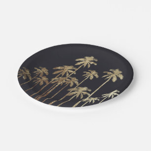Assiettes En Carton Palmiers tropicaux d'or fascinant sur le noir
