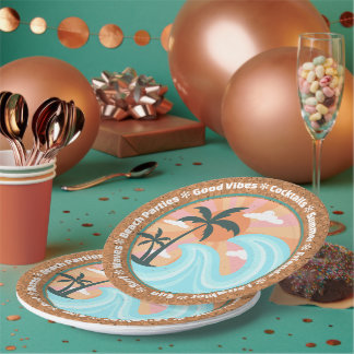 Assiettes En Carton Palmiers Tropicaux Hawaiiens Sur Faux Cork