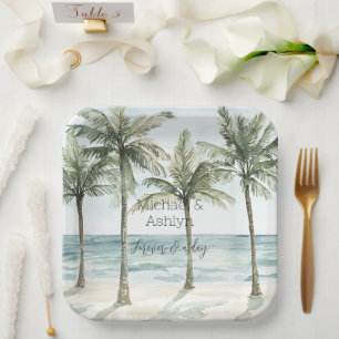 Assiettes En Carton Palmiers tropicaux Ocean Beach Mariage