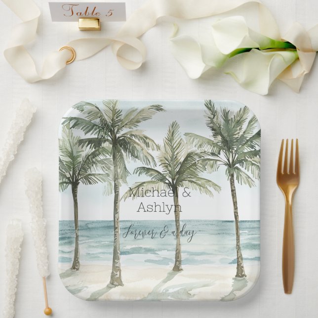 Assiettes En Carton Palmiers tropicaux Ocean Beach Mariage (Mariage)