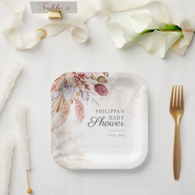 Assiettes En Carton Pampas Baby shower Botanique En Terre Cuite (Mariage)