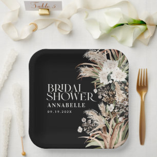 Assiettes En Carton Pampas douche nuptiale moderne élégant noir