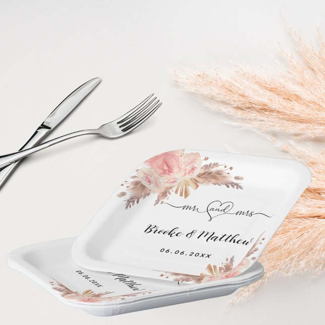 Assiettes En Carton Pampas fleurs d'herbe m. coeur boho mariage (Créateur téléchargé)