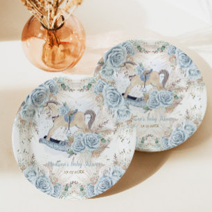 Assiettes En Carton Pampas Grass Blue Floral Rocse Baby shower