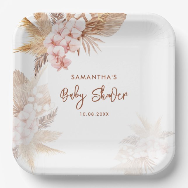 Assiettes En Carton Pampas Grass Boho Girl Baby shower (Recto)