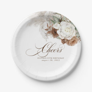 Assiettes En Carton Pampas Grass Brown Blanc Sage Floral Boho Cheveux