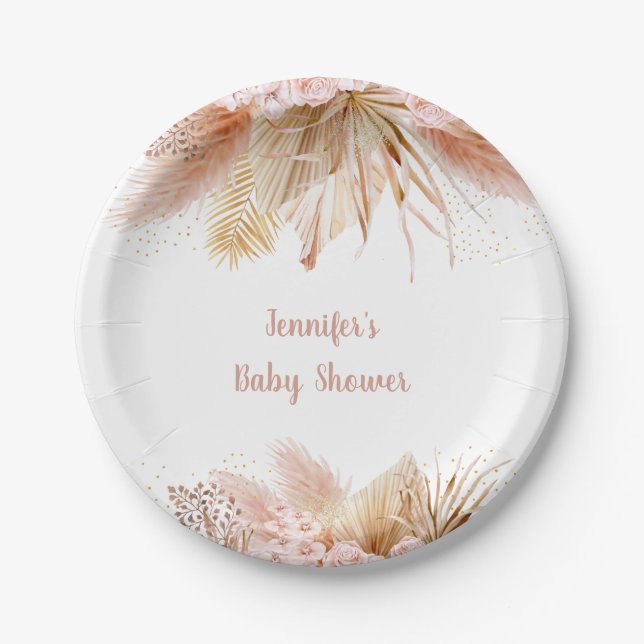 Assiettes En Carton Pampas Grass rose or Baby shower Floral (Devant)