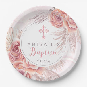 Assiettes En Carton Pampas Grass  Rose Rose Blooms Girl Baptism