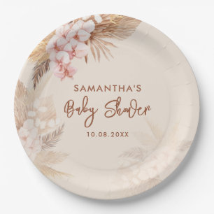 Assiettes En Carton Pampas Grass Script Baby shower en terre cuite