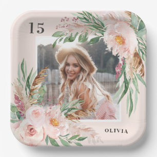Assiettes En Carton Pampas rose giri floral photo élégante moderne