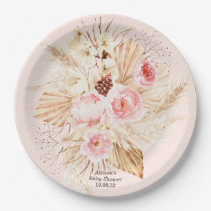 Assiettes En Carton Pampas rose Grass Boho Floral Baby Girl Douche