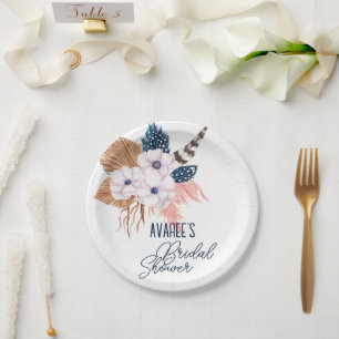 Assiettes En Carton Pampas rose Grass et Fête des mariées en plumes