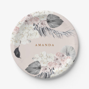 Assiettes En Carton Pampas Rose Pâte Florale Wedding shower