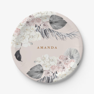 Assiettes En Carton Pampas Rose Pâte Florale Wedding shower