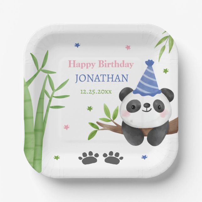 Assiettes En Carton Panda Bear Green Bamboo Kids Birthday  (Recto)