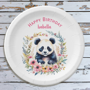 Assiettes En Carton Panda Bear in Flowers Fille Anniversaire Personnal
