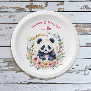 Assiettes En Carton Panda Bear in Flowers Fille Anniversaire Personnal