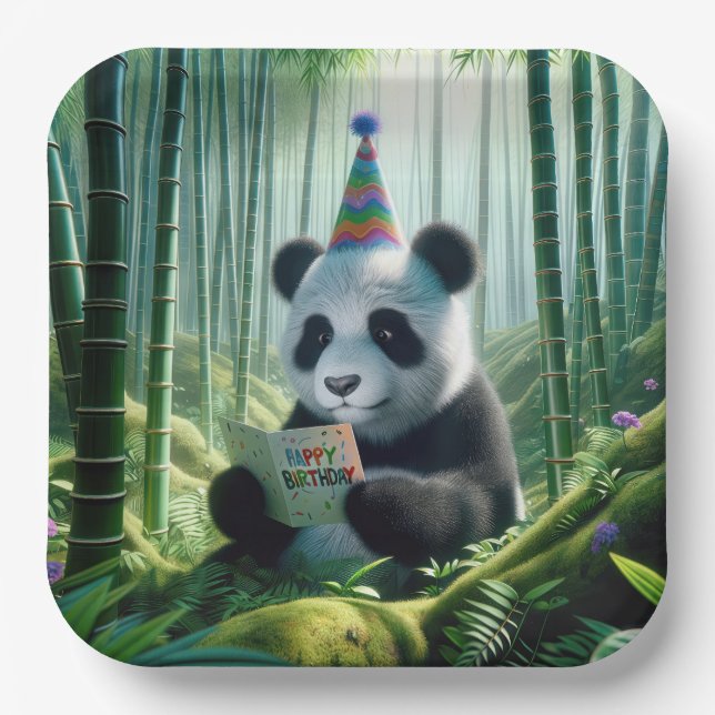 Assiettes En Carton Panda Bear Lecture d'une carte d'anniversaire (Recto)