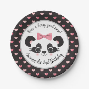 Assiettes En Carton Panda Bear Rose Girls Anniversaire Party Round