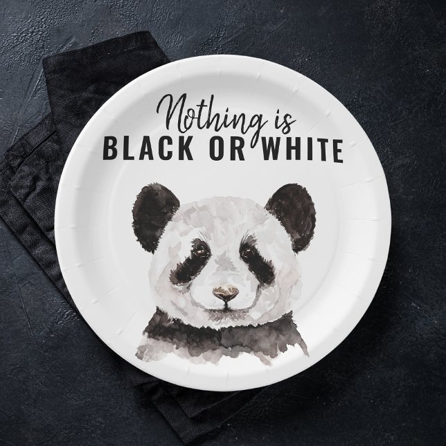 Assiettes En Carton Panda Funky Moderne Noir Et Blanc Avec Citation (Créateur téléchargé)