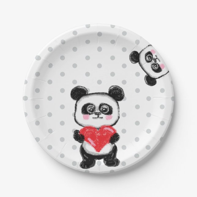 Assiettes En Carton panda love, kawaii, pastel (Devant)