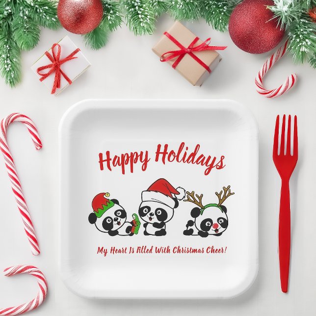 Assiettes En Carton Pandas de Noël personnalisés (Créateur téléchargé)