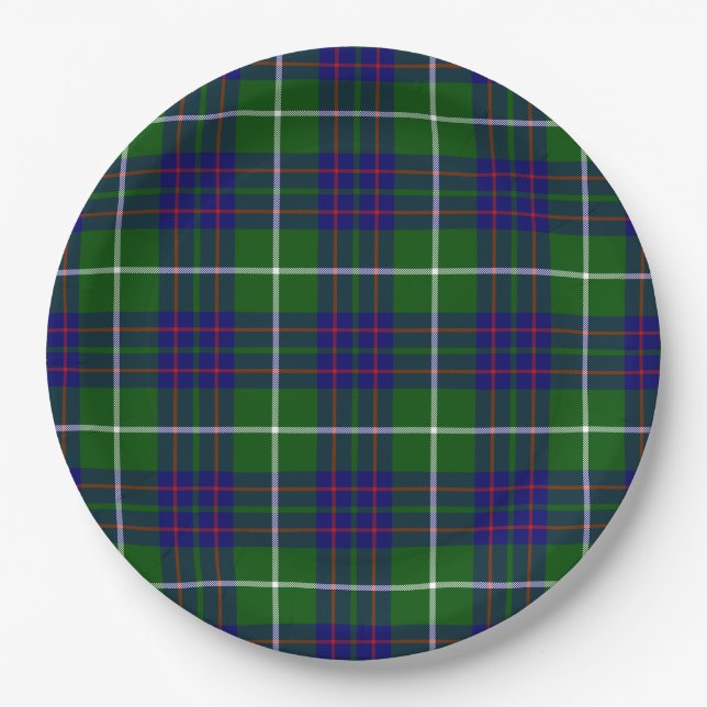 Assiettes En Carton Panier bleu vert tartan MacIntyre (Devant)