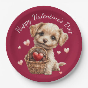 Assiettes En Carton Panier de chiots pour la Saint-Valentin avec bonbo