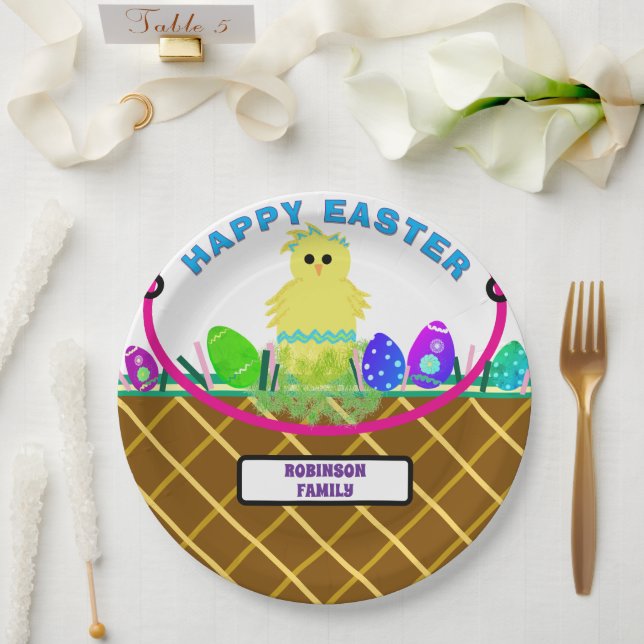 Assiettes En Carton Panier de Pâques Brown Jaune Bleu Jaune Jaune Jaun (Mariage)