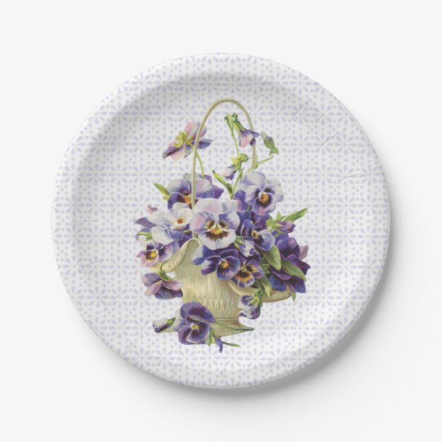 Assiettes En Carton Panier en Pansy Violet sur dentelle Eyelet (Devant)