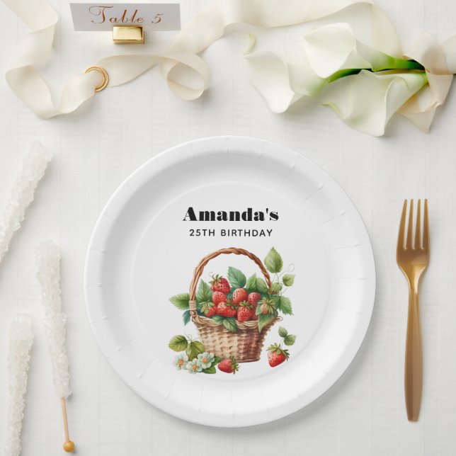 Assiettes En Carton Panier mignon rempli de fraises Anniversaire (Mariage)