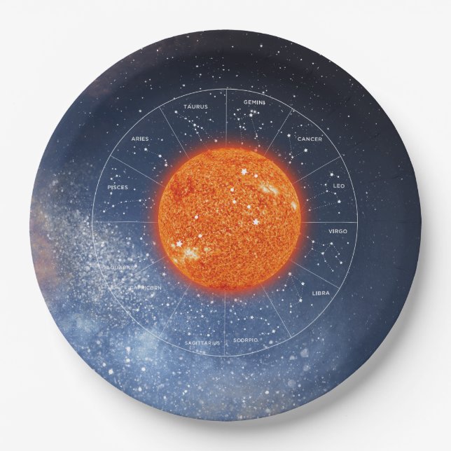 Assiettes En Carton Panneau astrologique Leo Zodiac - Soleil doré (Devant)