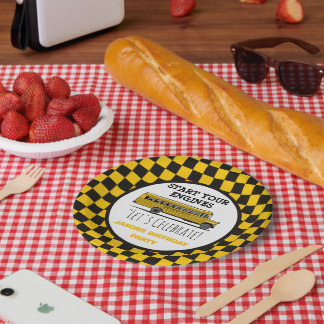 Assiettes En Carton Panneau d'arrêt de bus scolaire jaune pour l'anniv