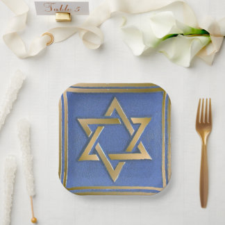 Assiettes En Carton Panneau d'art en or et bleu Étoile de David