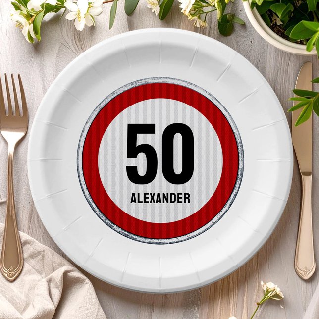 Assiettes En Carton Panneau de limite de vitesse pour 50e anniversaire (Créateur téléchargé)
