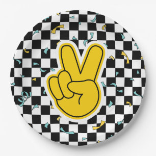 Assiettes En Carton Panneau de Paix Retro Faisons la fête Anniversaire