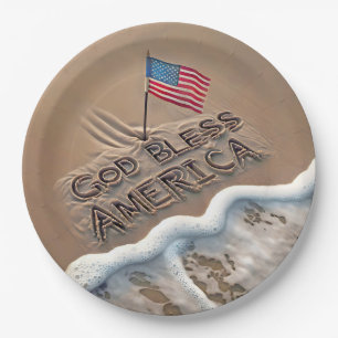 Assiettes En Carton Panneau de plage God Bless America