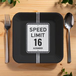 Assiettes En Carton Panneau de vitesse d'anniversaire 16 moderne
